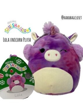 Squishmallow Lola the Unicorn Purple Christmas Earmuffs Stuffed RARE Plush